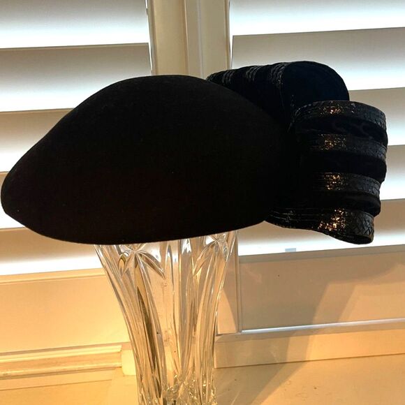 Vintage Mr. John Black Wool Ribbon Oversized Bow Hat Fancy Derby Church Dressy - Picture 5 of 8